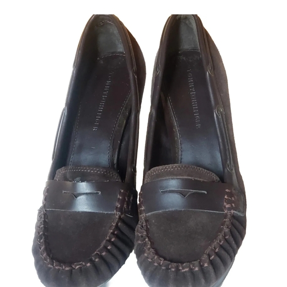 VTG 90s Y2K Tommy Hilfiger Brown Leather Chunky Heel Womens Platform Shoe Size 9 - Picture 2 of 12